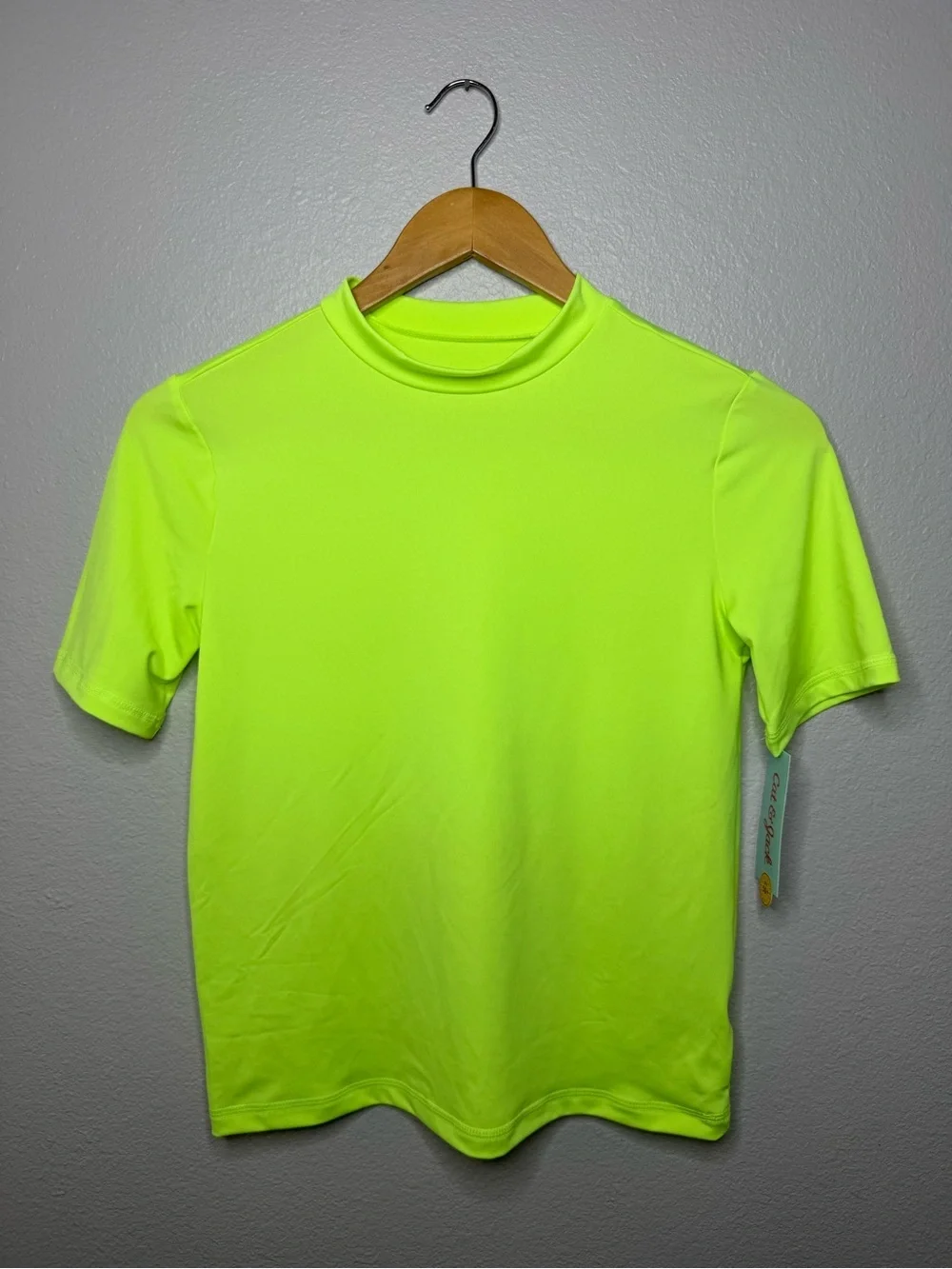 New Cat & Jack Bright Neon Green Swim Top Boys L (10/12)